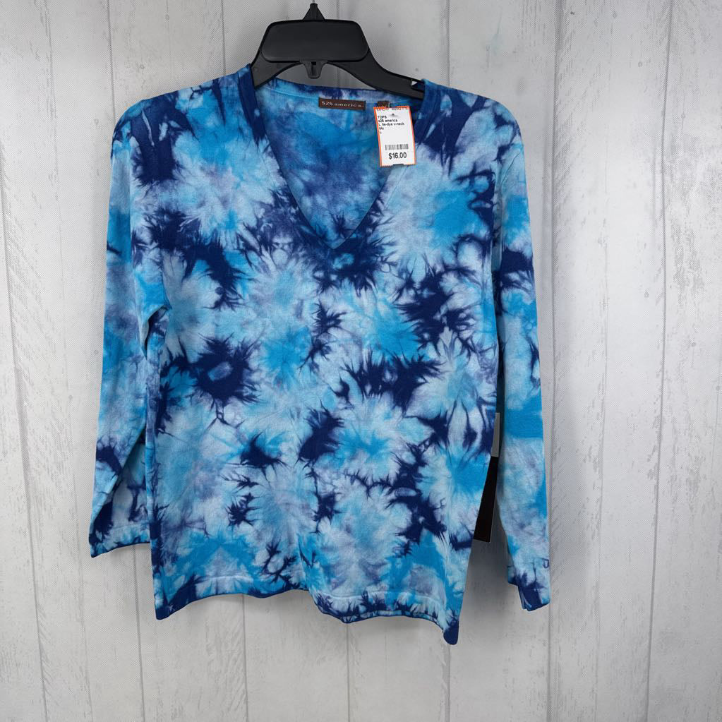 L tie-dye v-neck 3/4 slv top