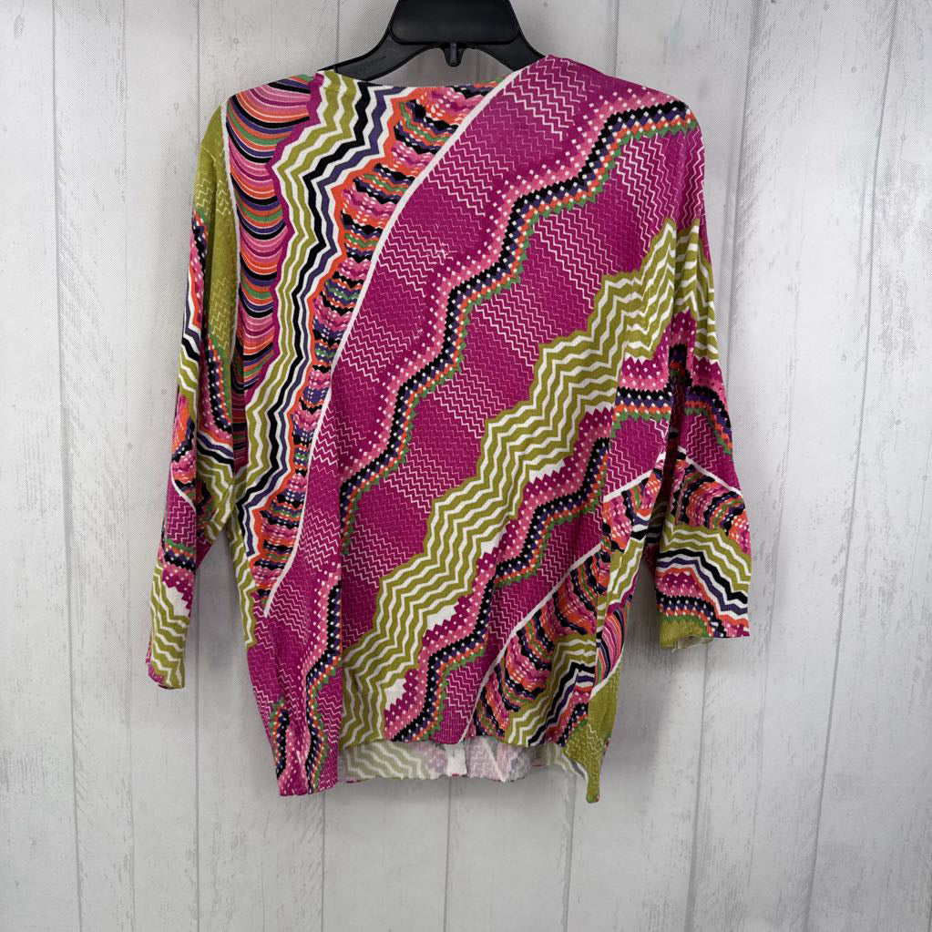 XL printed button down 3/4 slv cardi