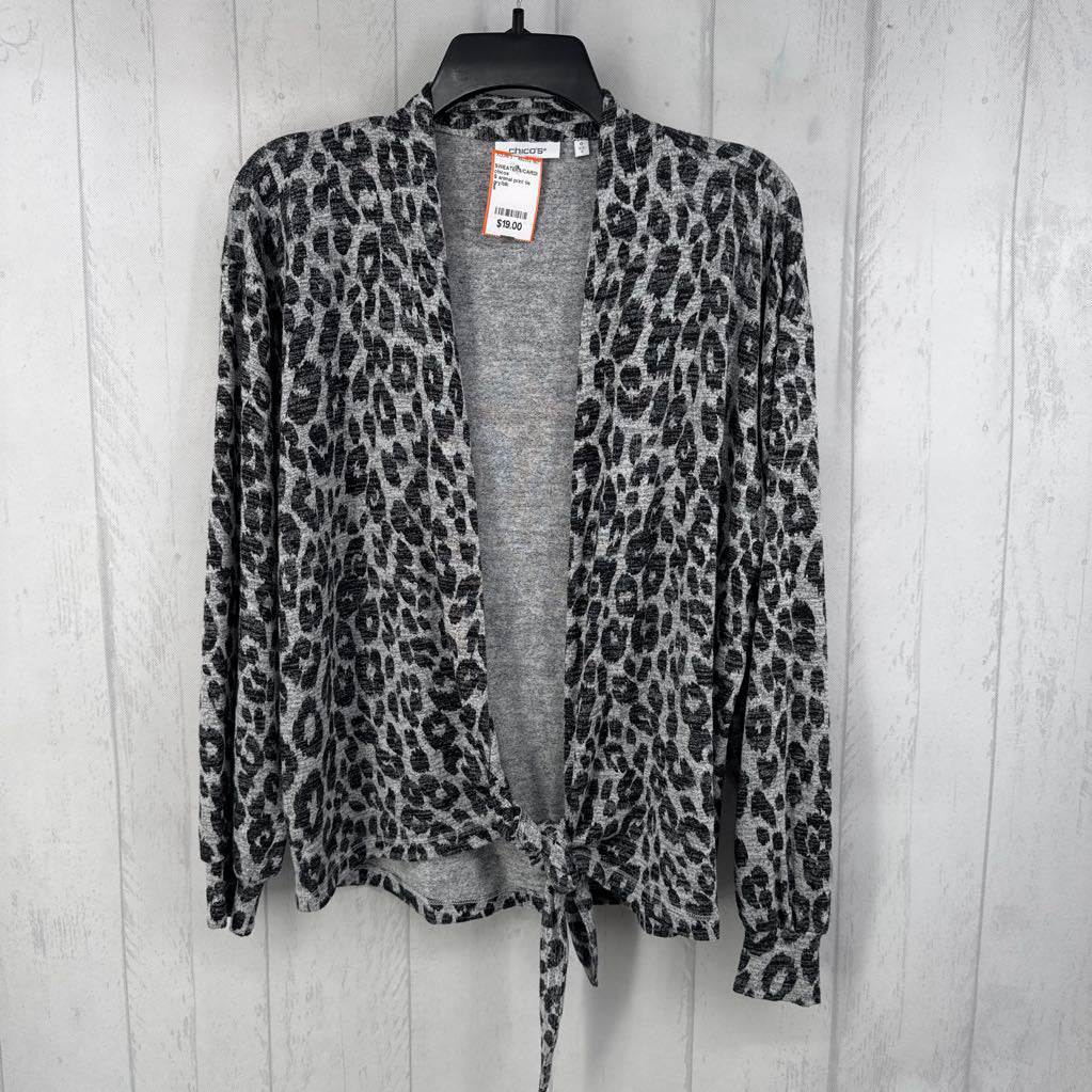 S animal print tie front l/s cardi