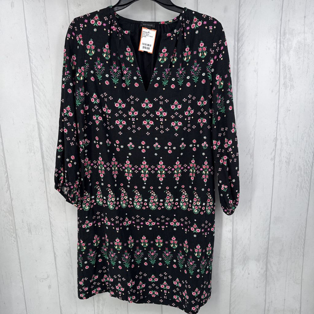 S flo print v-neck l/s dress