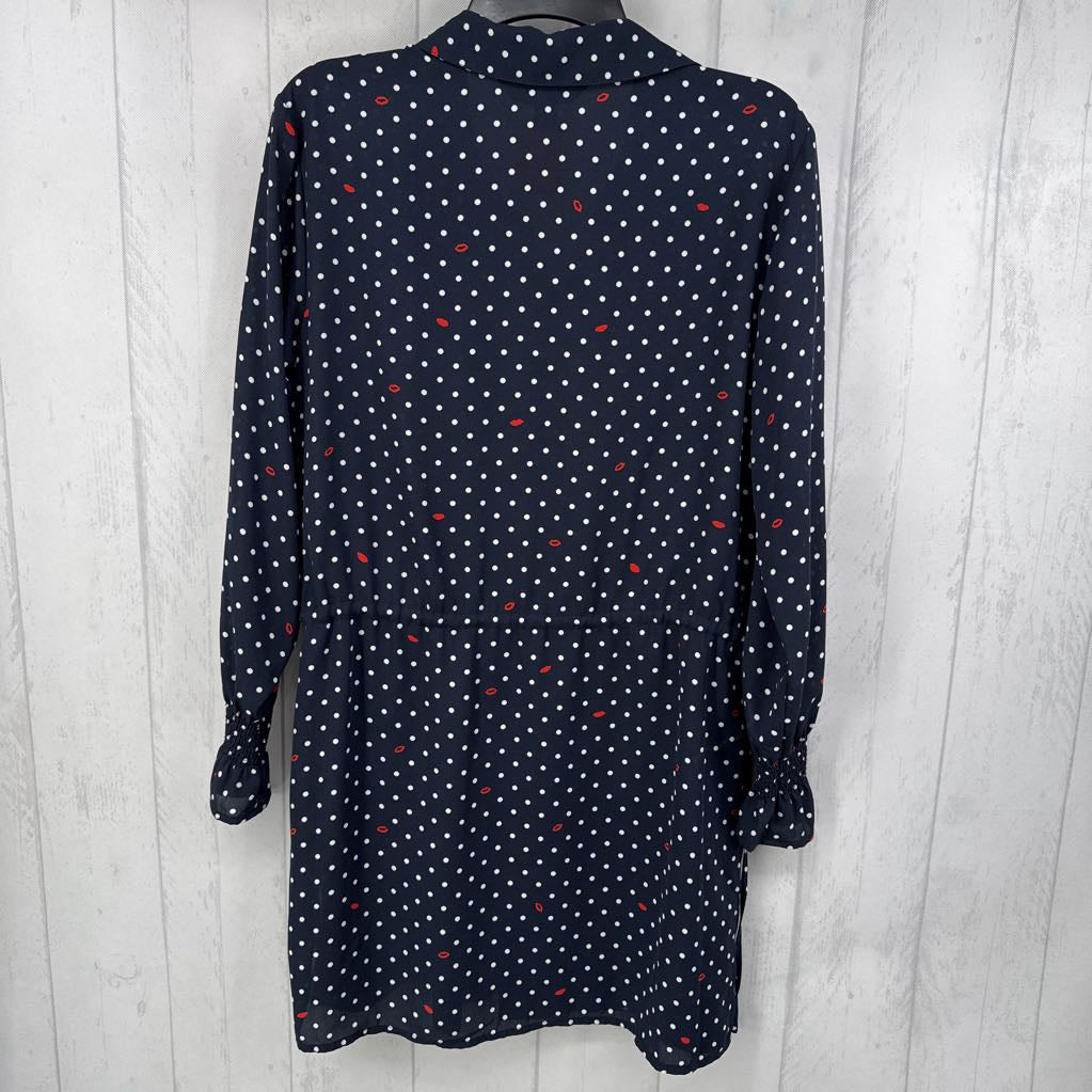 M polka-dot button down l/s dress