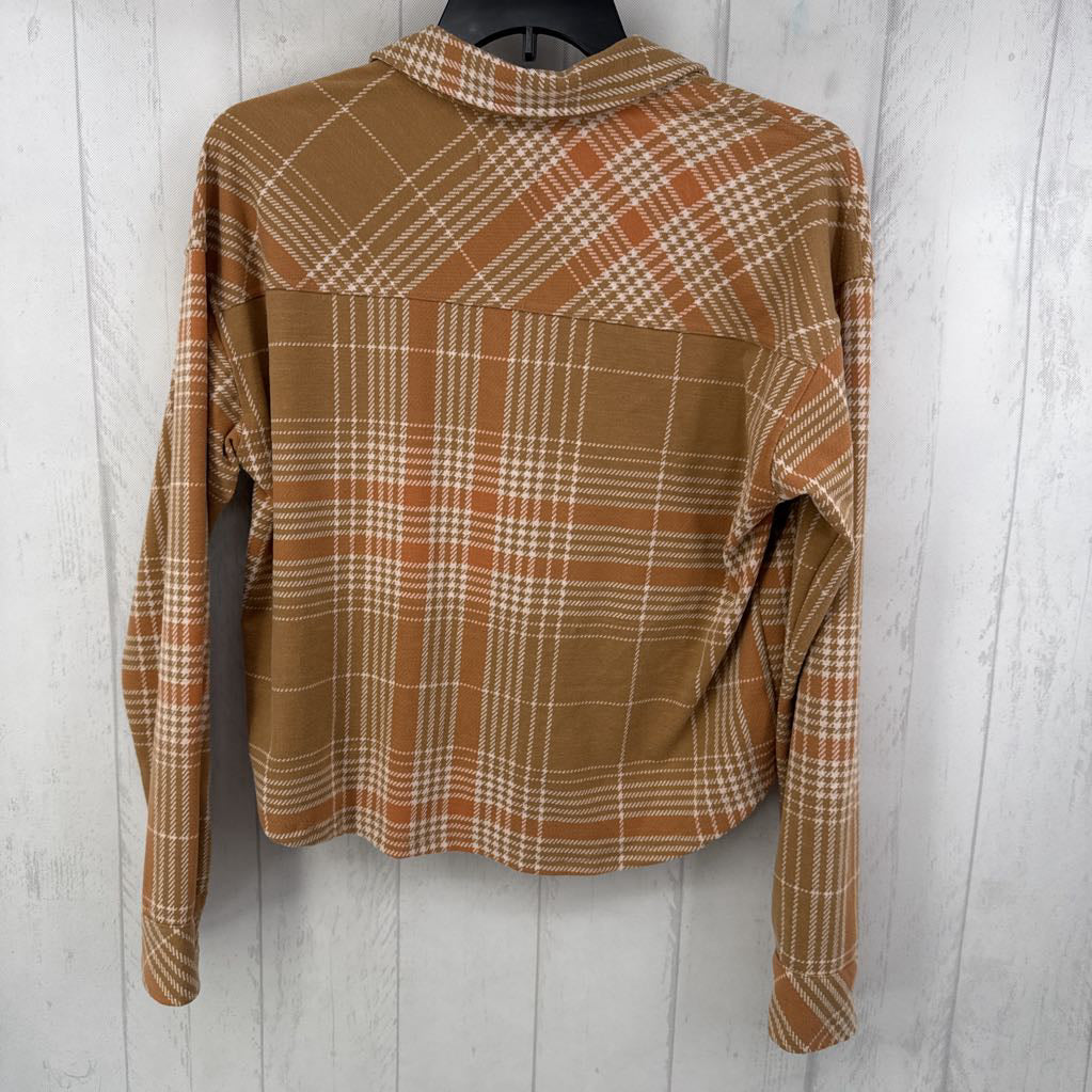 XL plaid crop button down l/s top