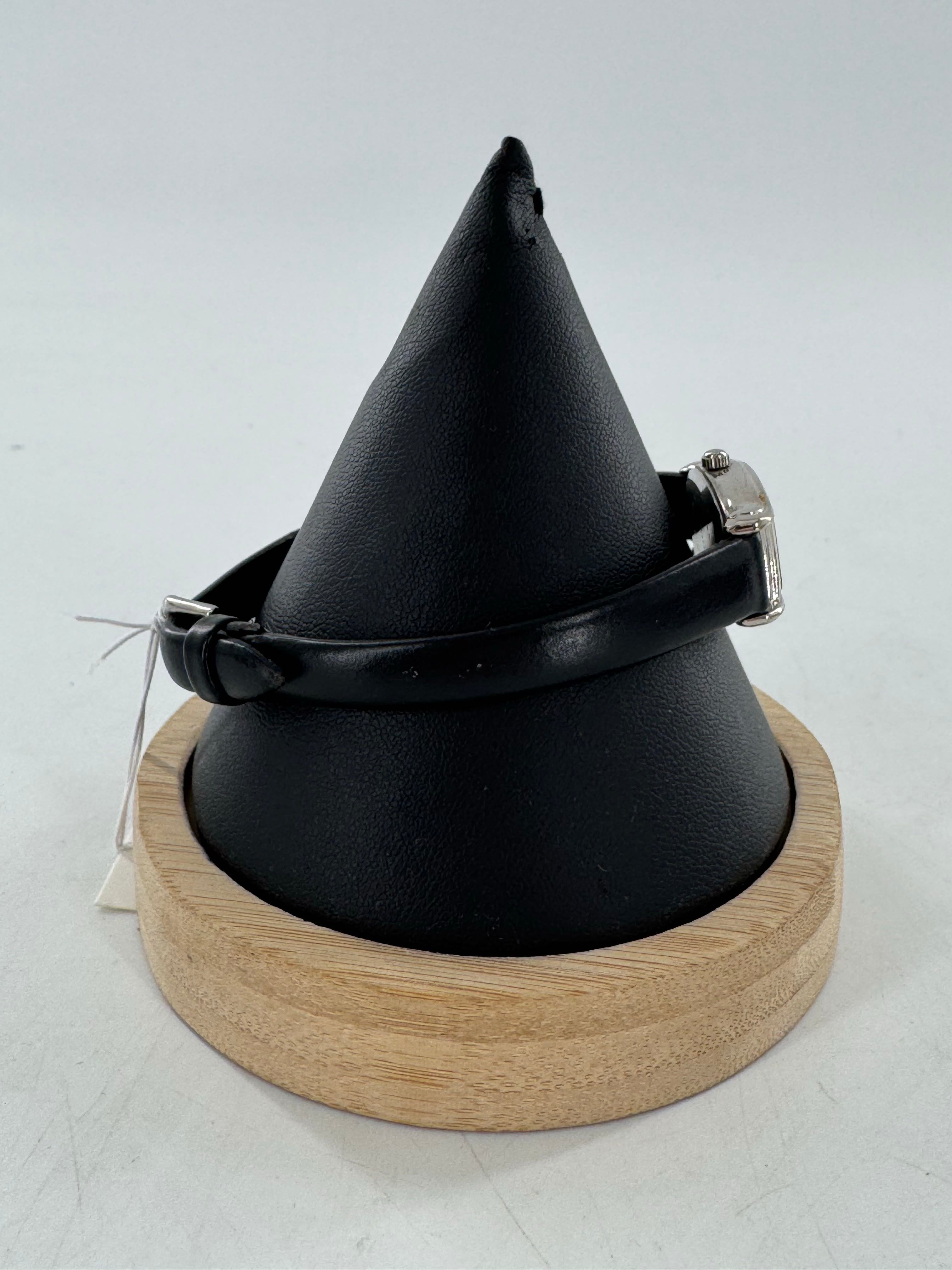 black leather band watch