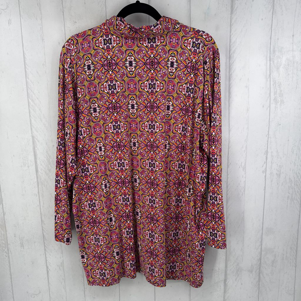 2X printed quarter-zip 3/4 slv top
