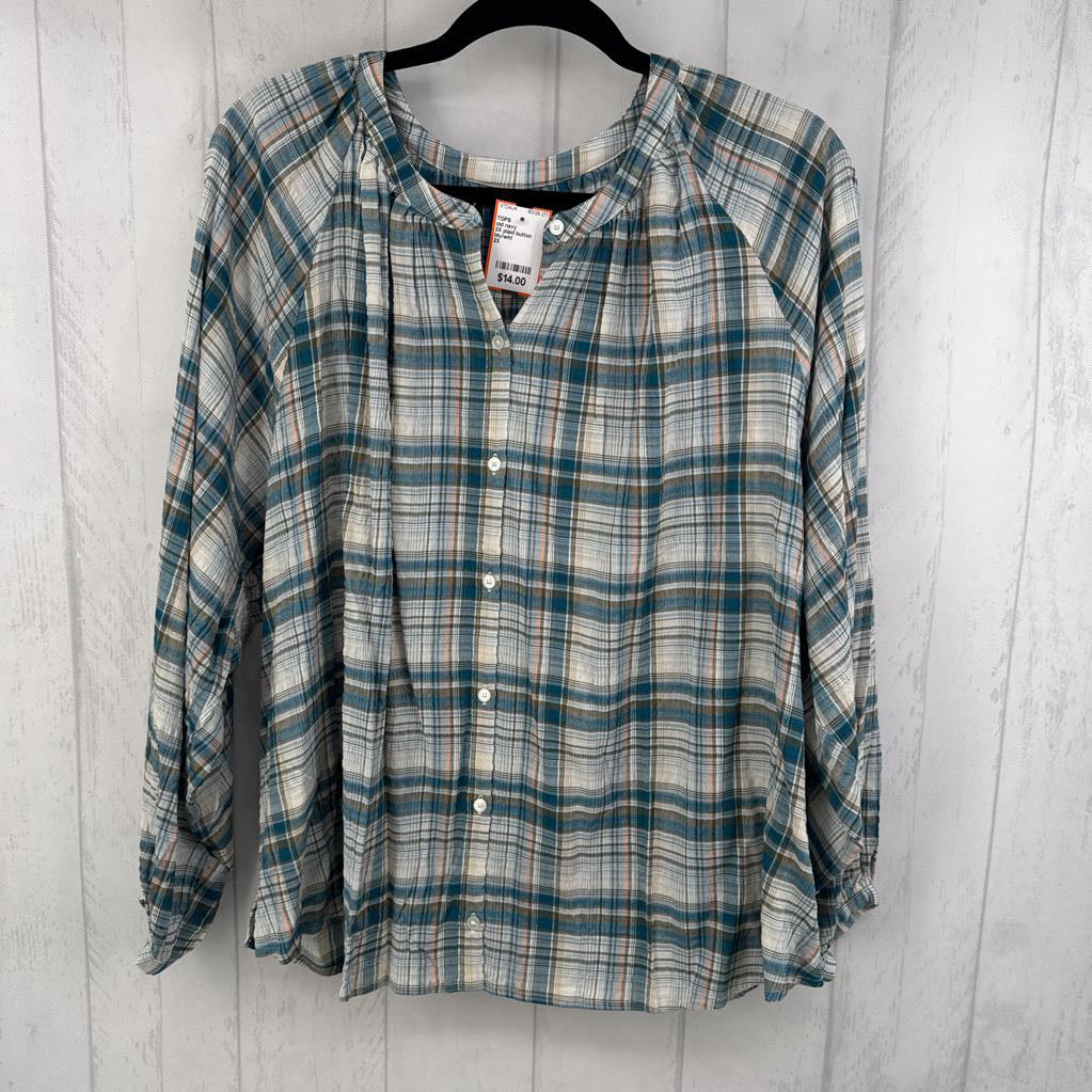2X plaid button down l/s top