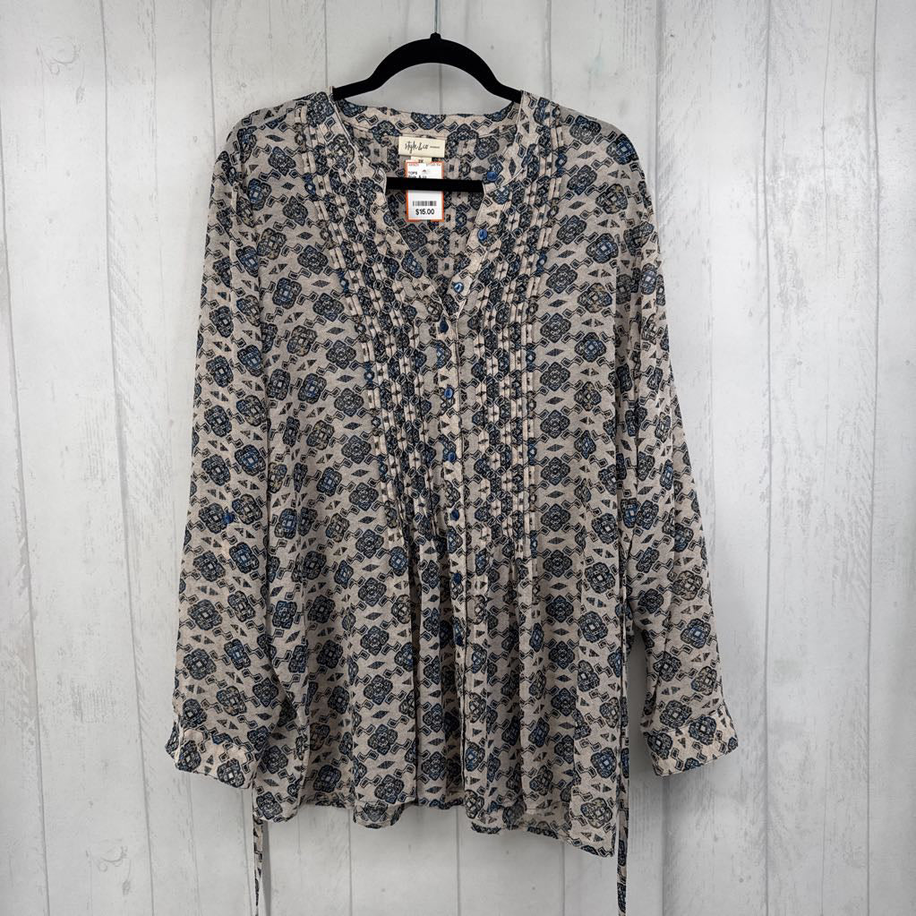 2X printed button down l/s top
