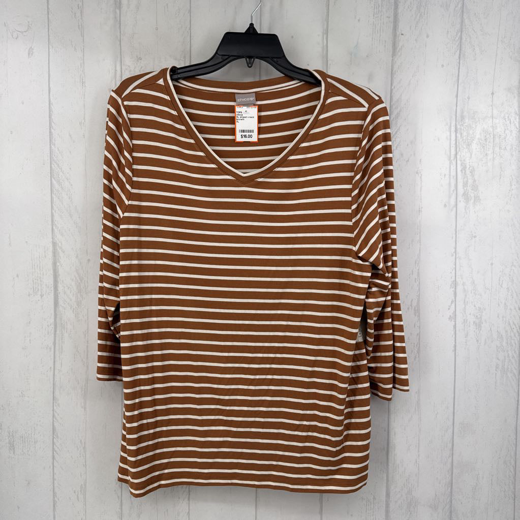XL striped v-neck 3/4 slv tee