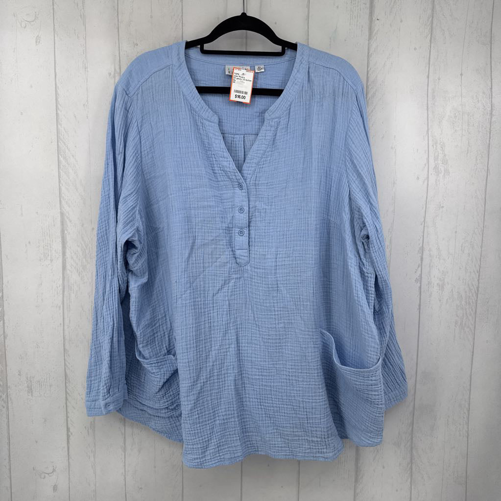 2X gauzy 1/2 button down l/s top