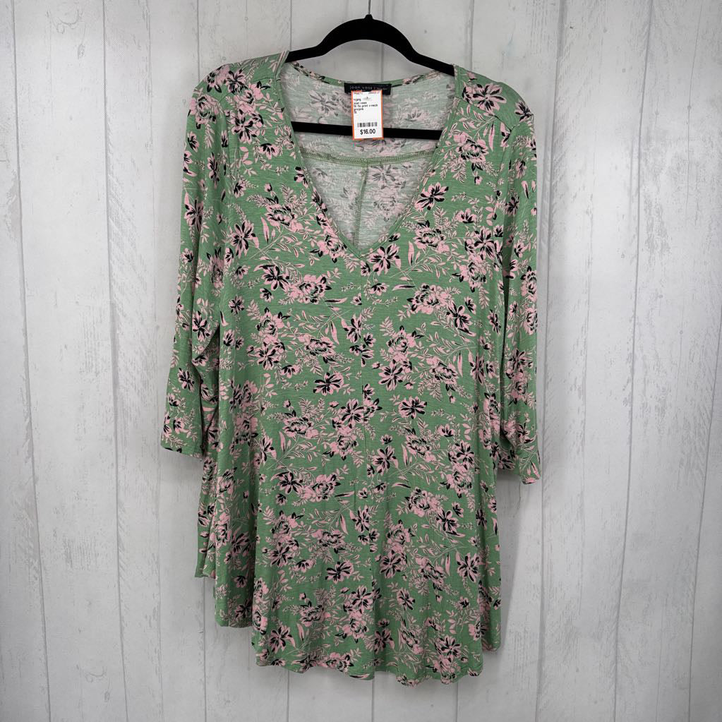 1X flo print v-neck 3/4 slv tunic