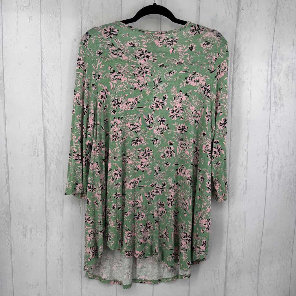 1X flo print v-neck 3/4 slv tunic