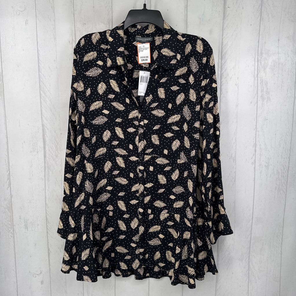 R88 1X leaf print button down l/s top