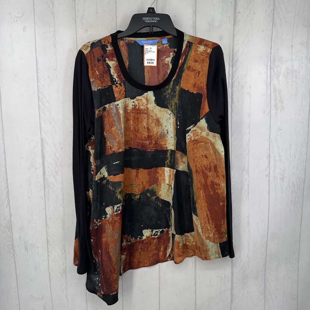 XL printed scoop-neck l/s top