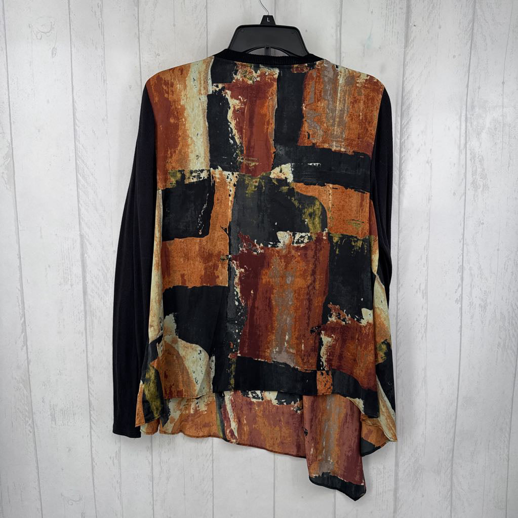 XL printed scoop-neck l/s top