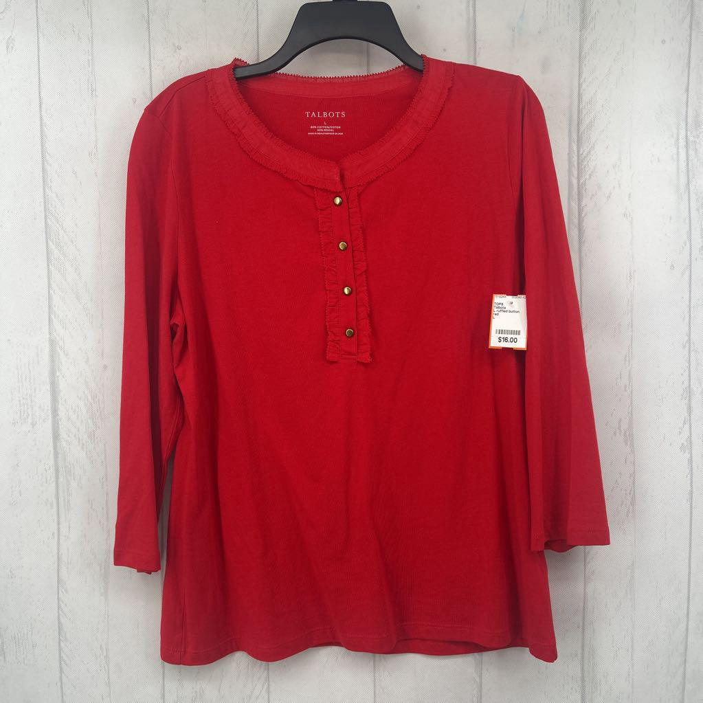 L ruffled button front l/s henley