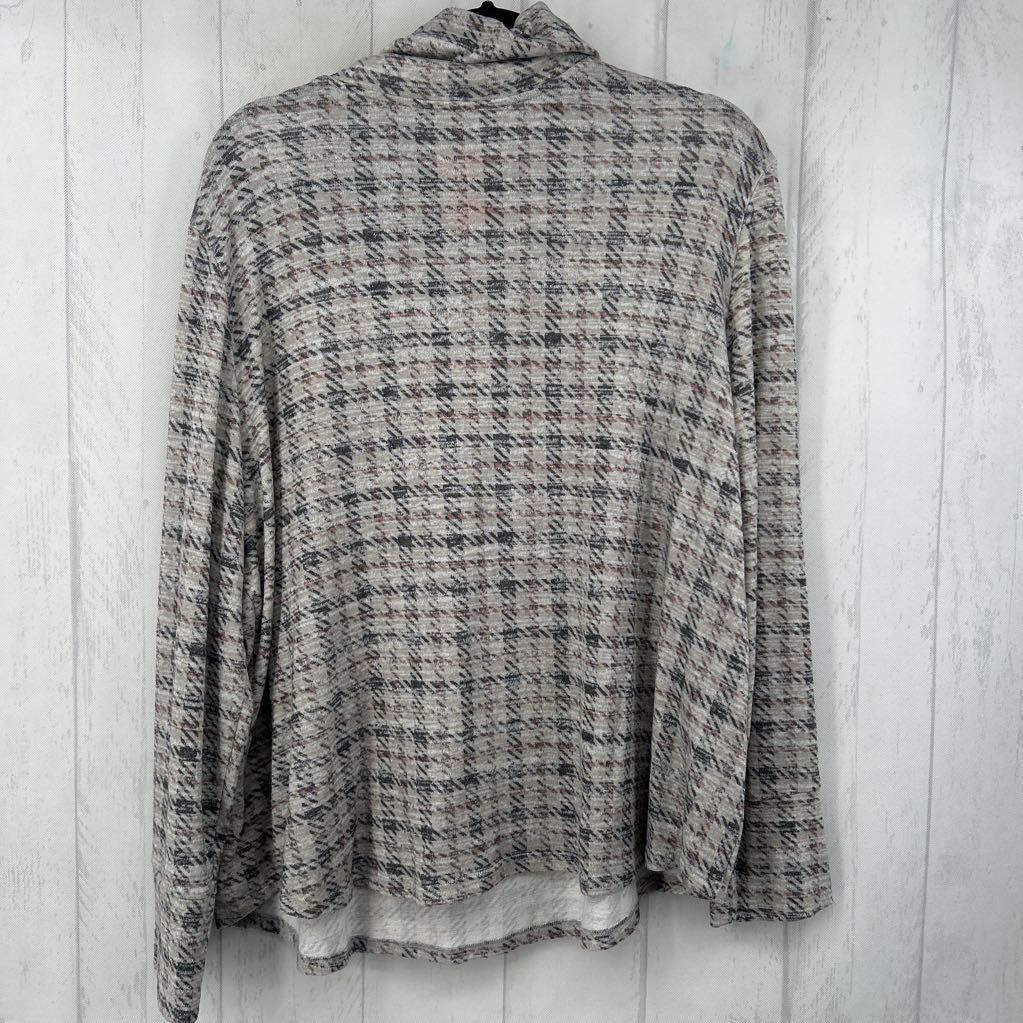 XXL houndstooth print cowl neck l/s top