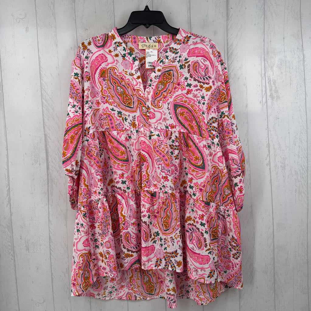 XL paisley print v-neck 3/4 slv top