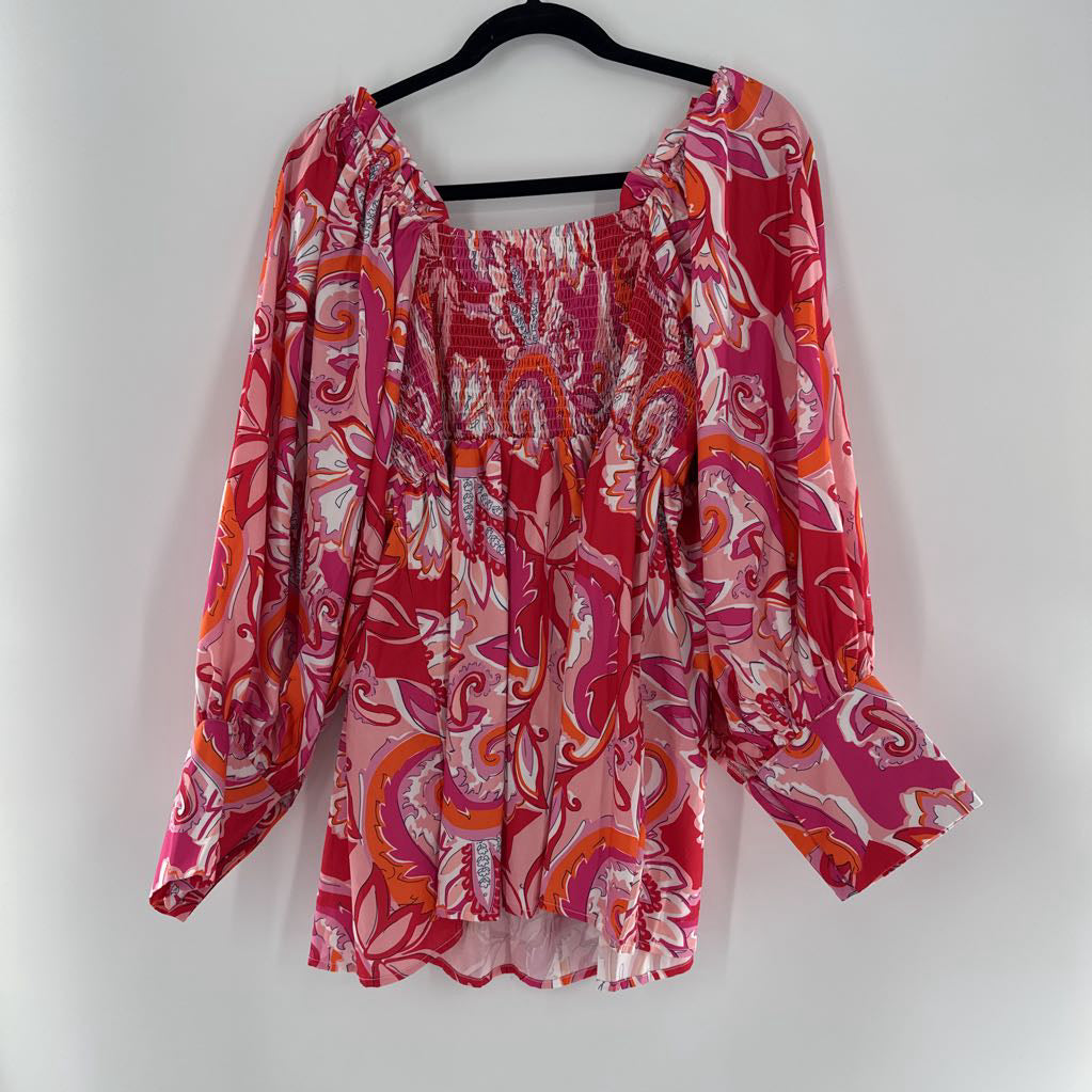 R35 1X flo print l/s babydoll top