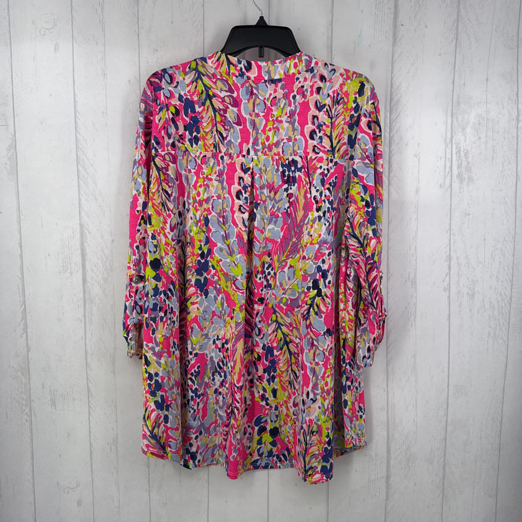 XL paisley print v-neck tab slv top