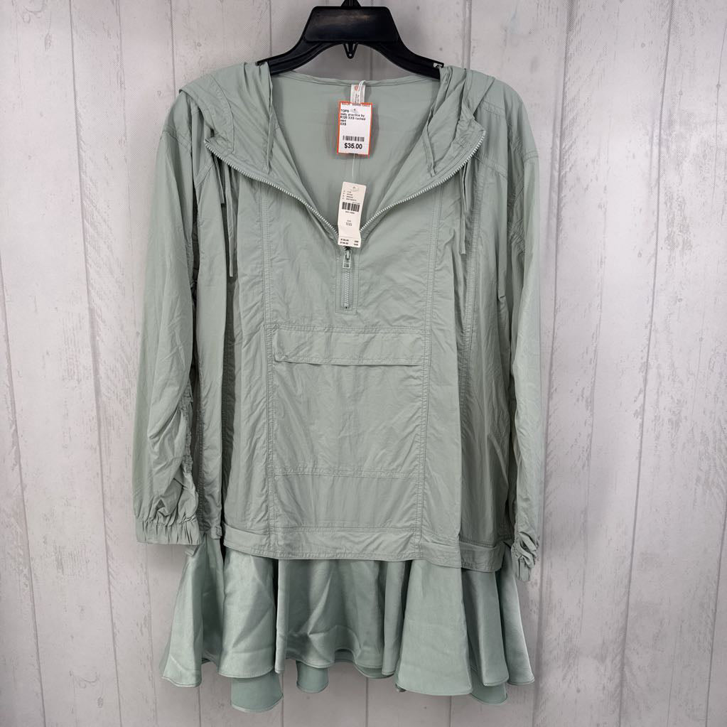 R128 XXS ruched slv quarter zip top