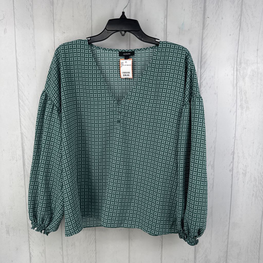 L puffy slv diamond print top