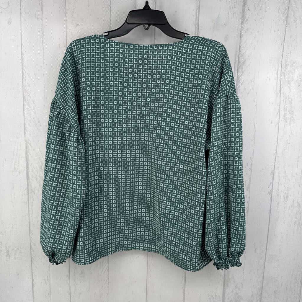 L puffy slv diamond print top