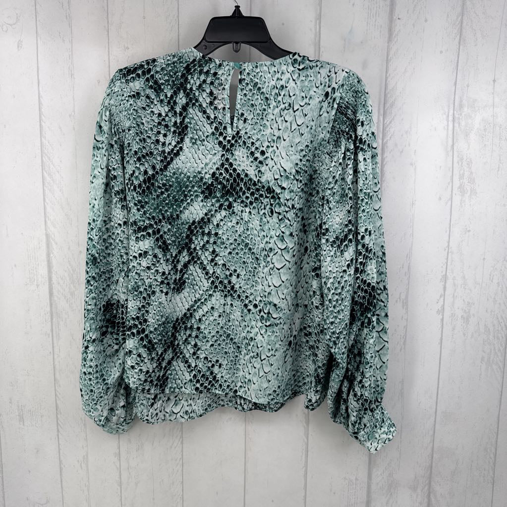 L puffy l/s smocked snakeskin print top