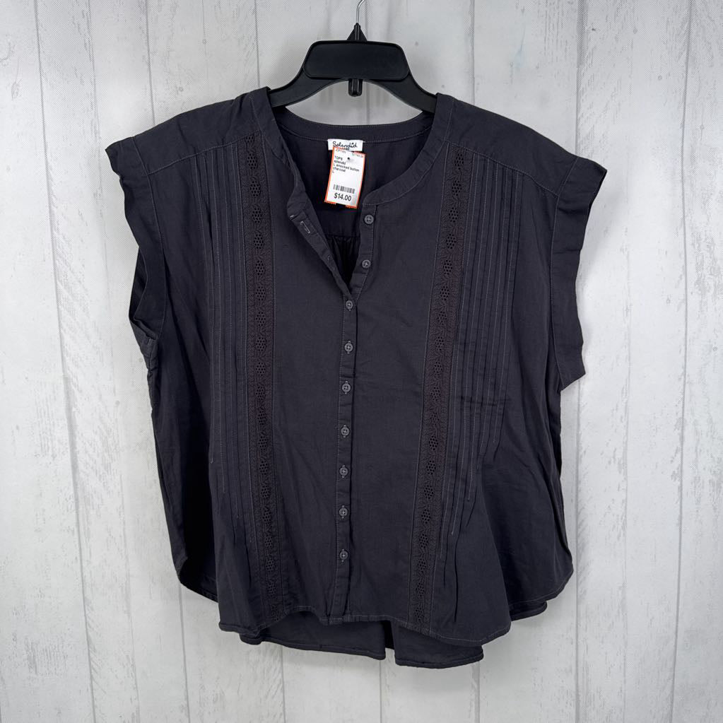 L smocked button down s/s top