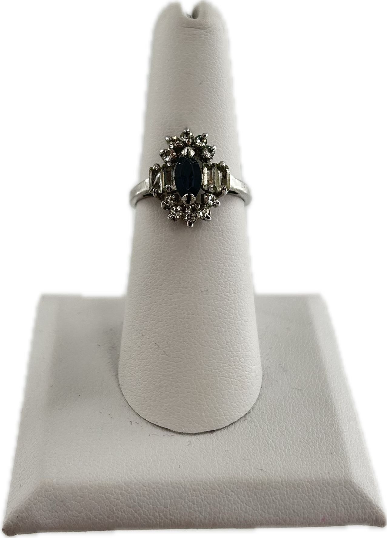 Sz7 vintage CZ cocktail ring blue stone ring