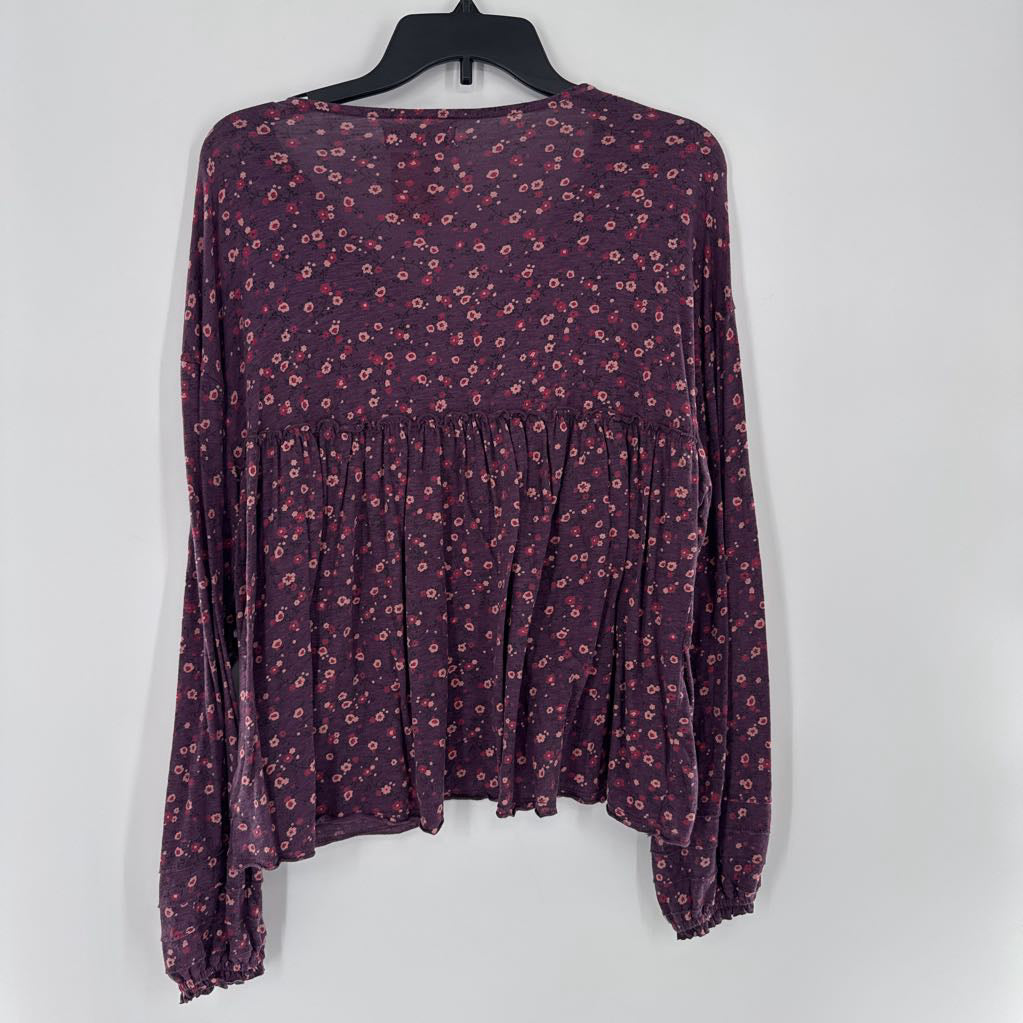 S flo print v-neck l/s top