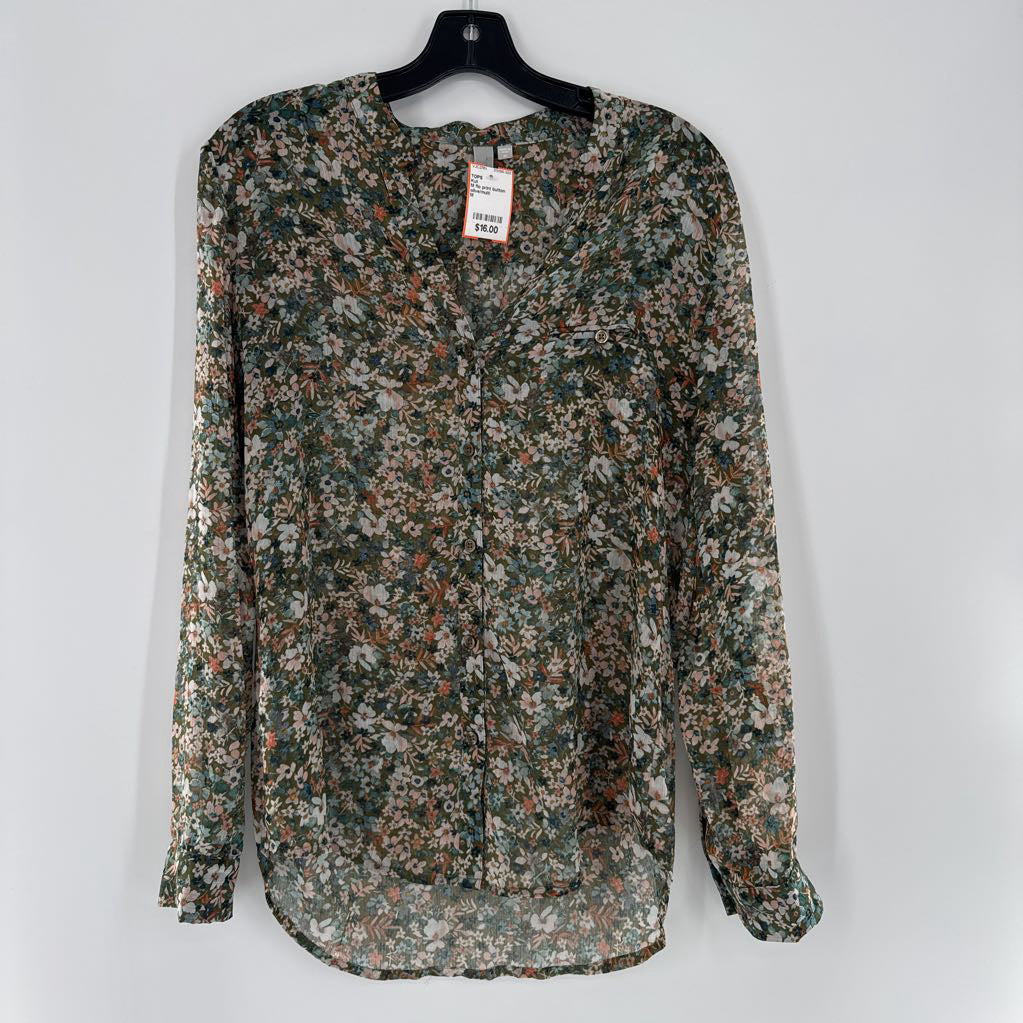 M flo print button down l/s top