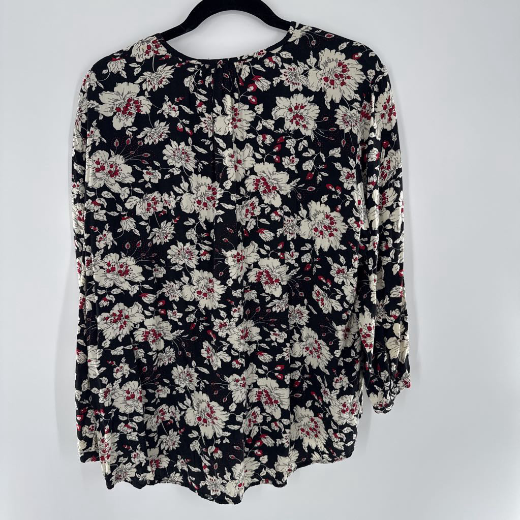 XXL flo print v-neck 3/4 slv top