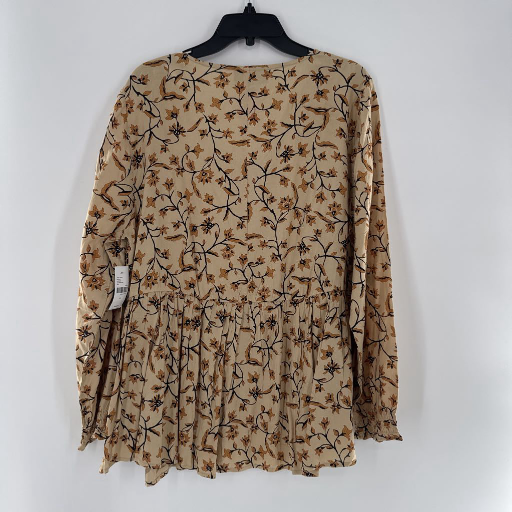 R55 16 flo print v-neck peplum l/s top