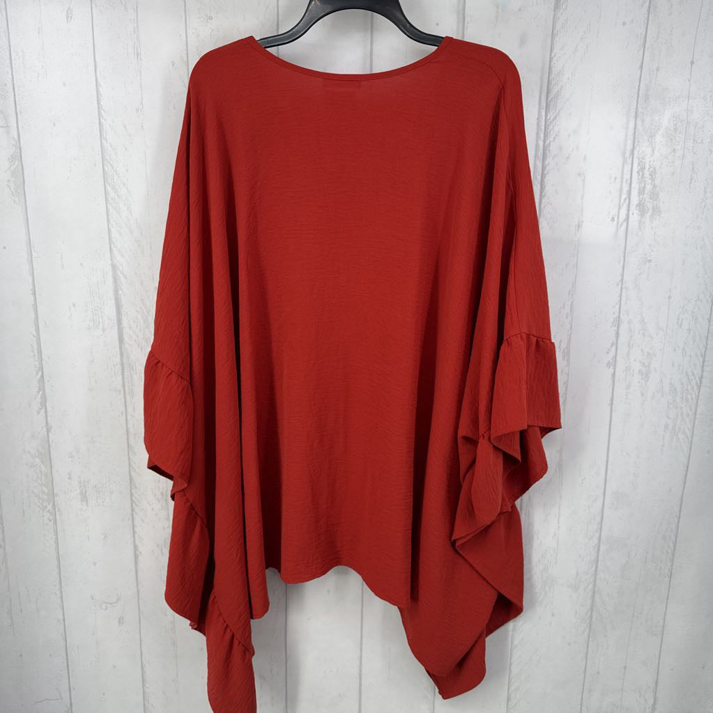 O/S v-neck ruffled hem poncho