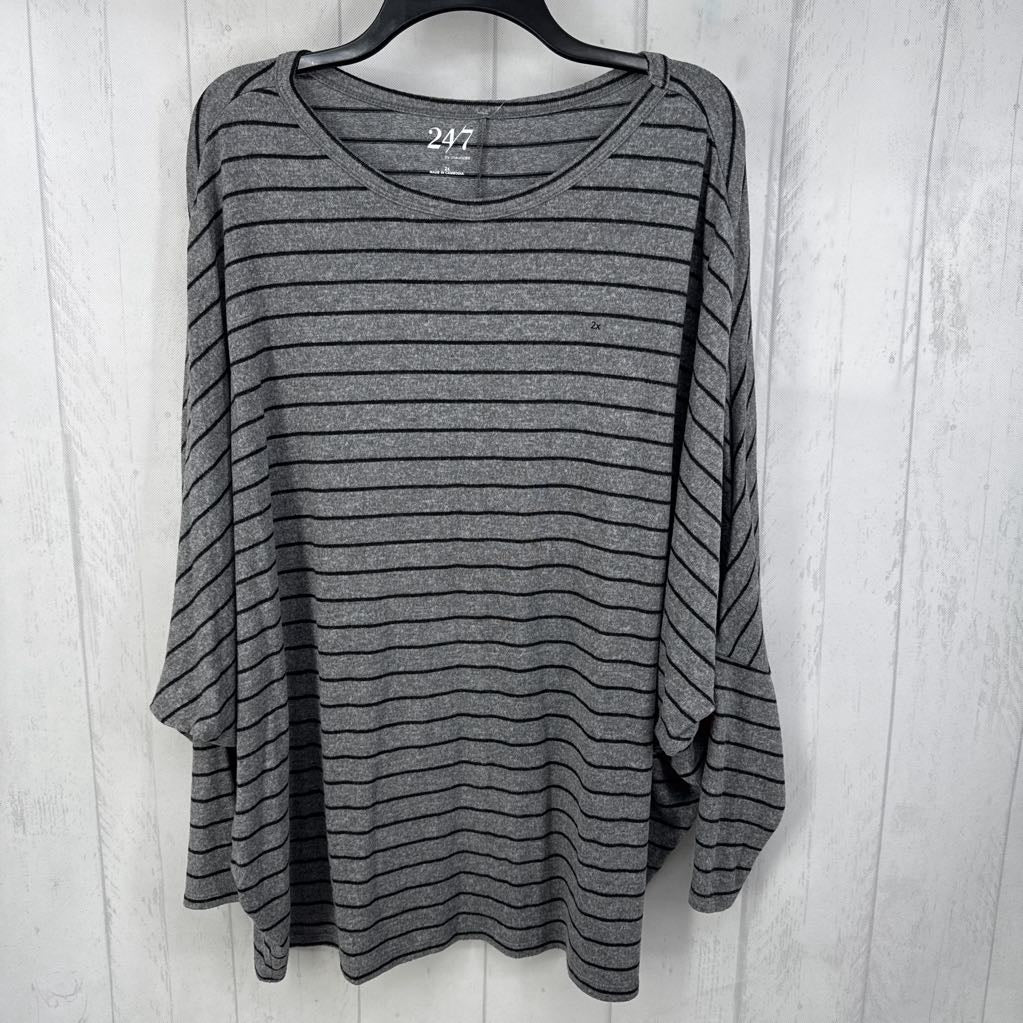 2X striped drop shoulder l/s top