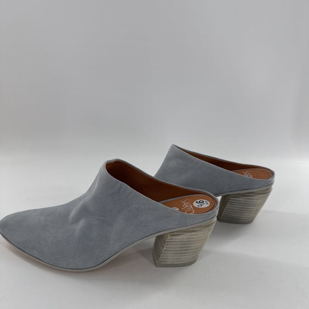 9.5 suede block heel mules