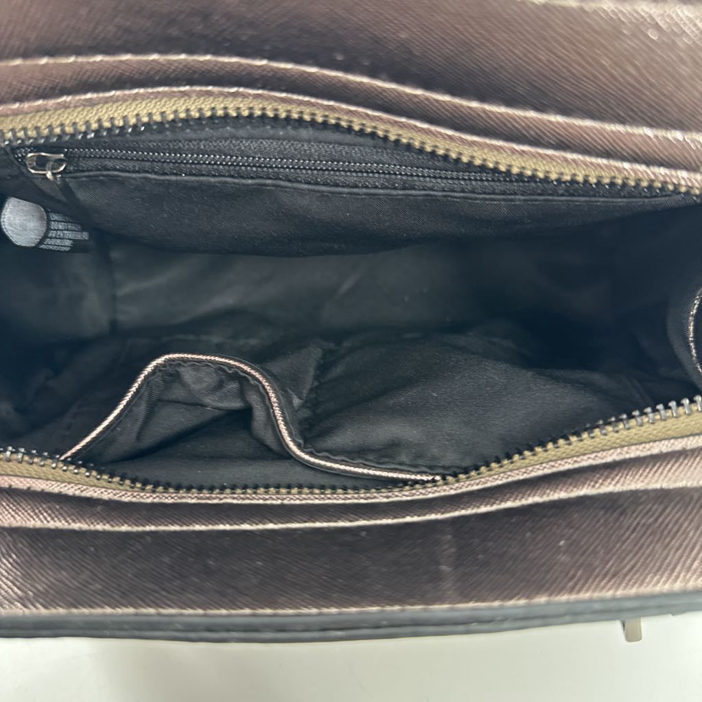 metallic top zip satchel