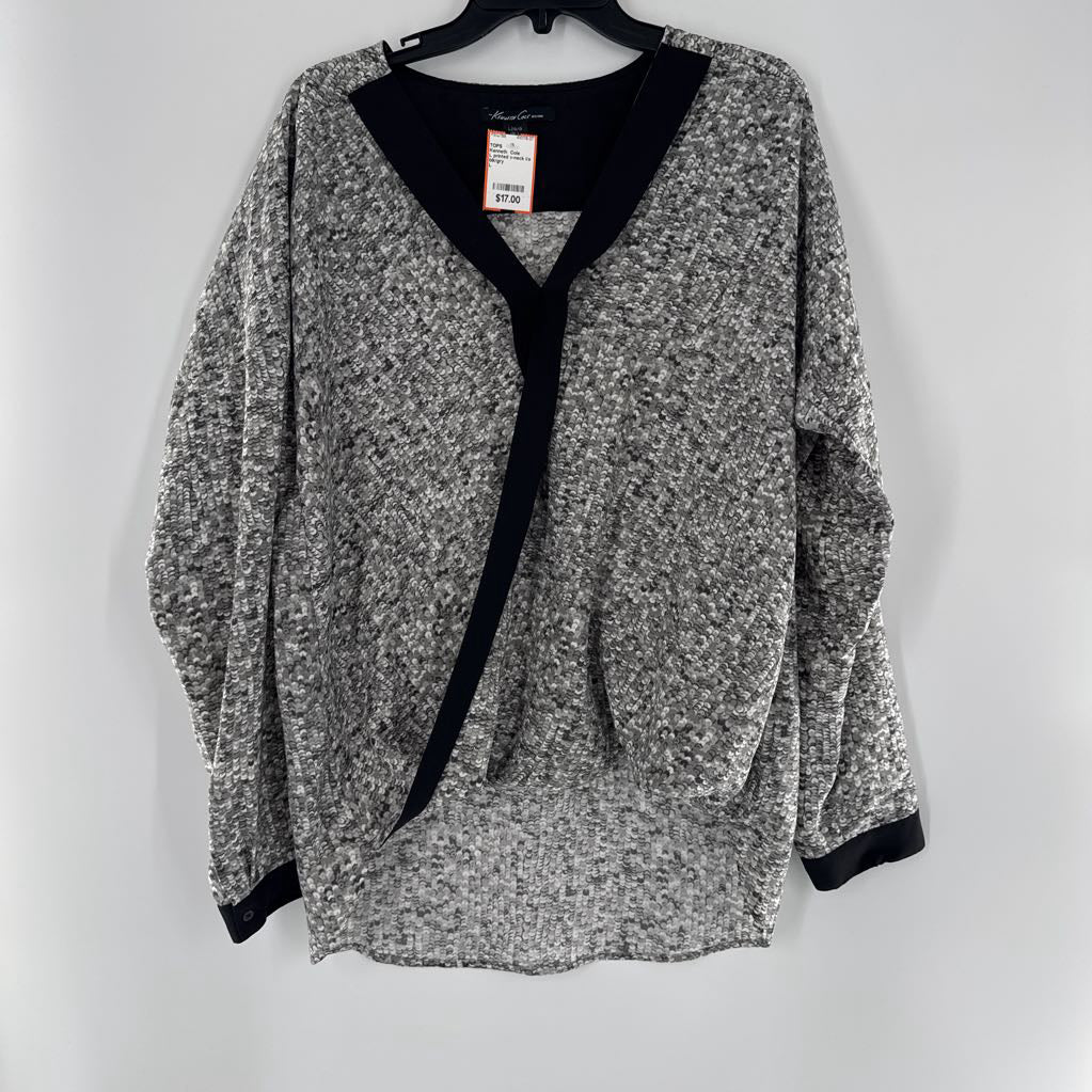 L printed v-neck l/s top