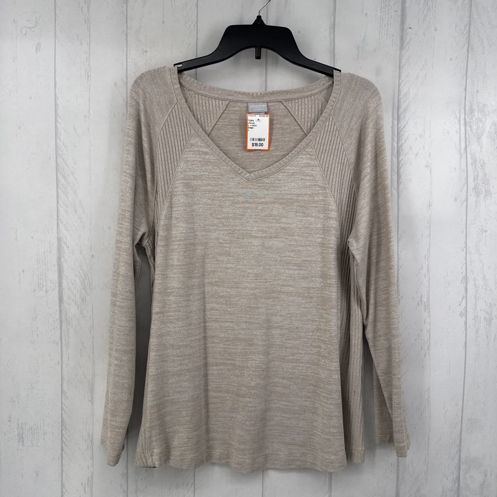 L v-neck marled/ribbed l/s top
