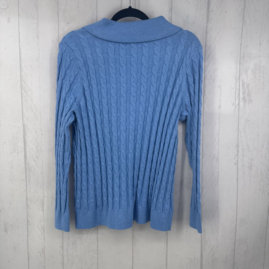 1X cable-knit v-neck sweater