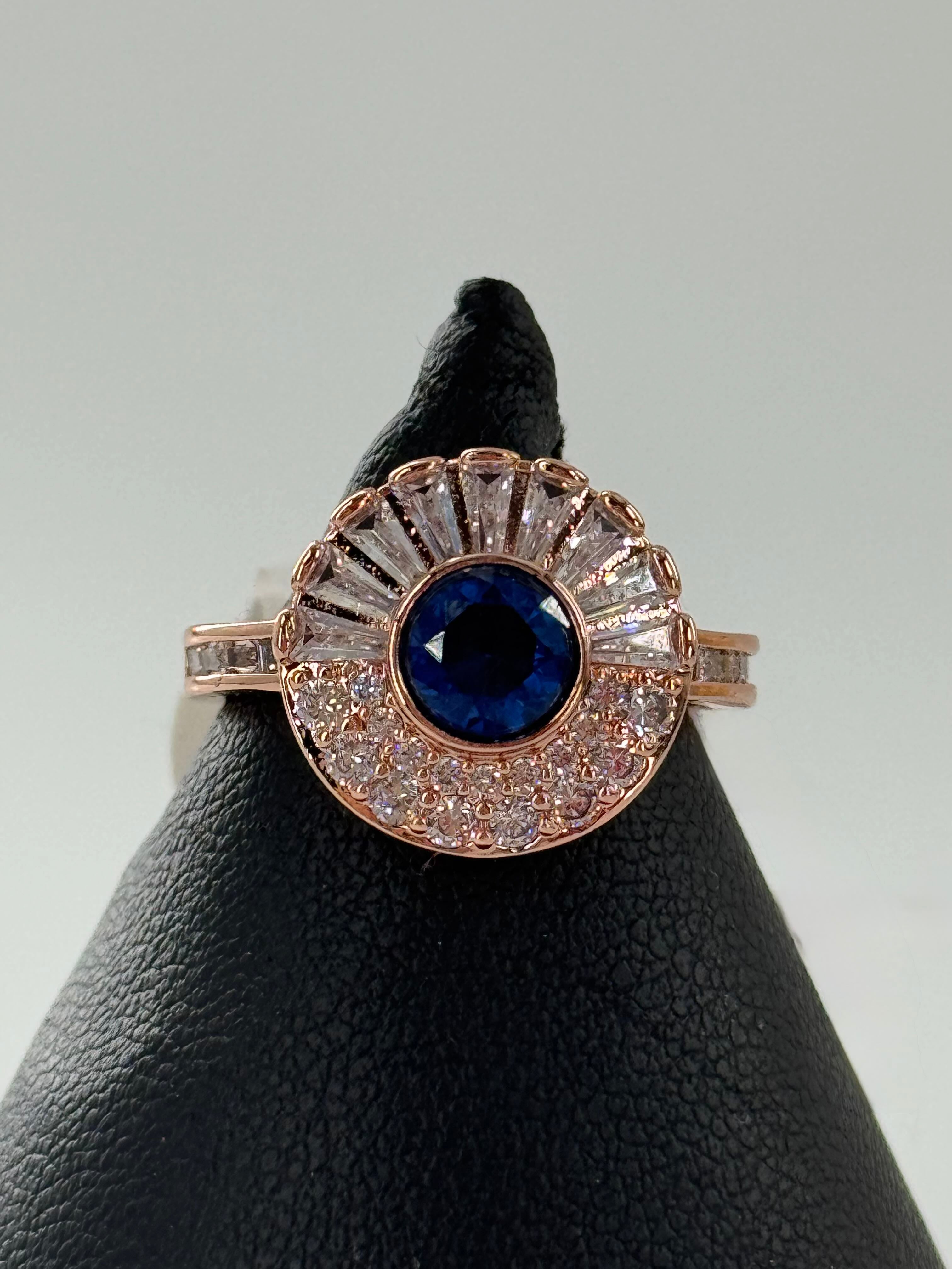 Sz 8 rose gold plated lab created saphire ring