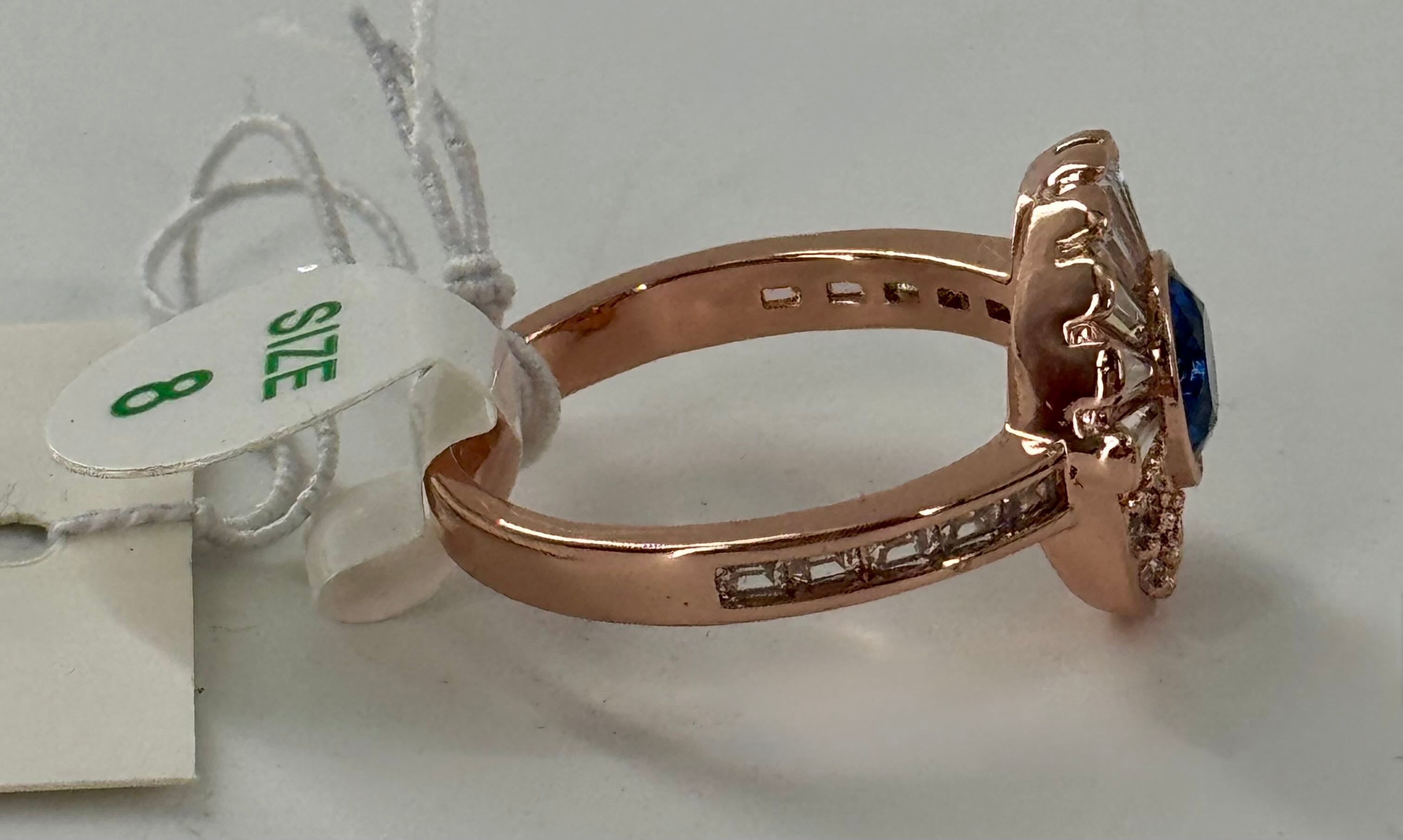 Sz 8 rose gold plated lab created saphire ring