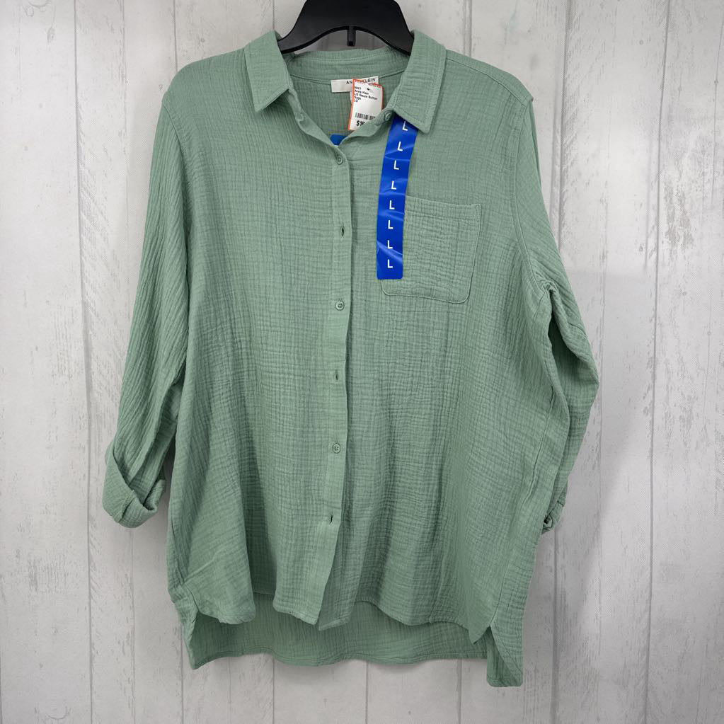 LG Gauze Button Down Top w/ Rolled Sleeves