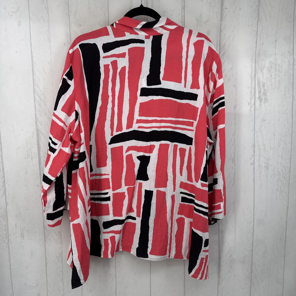 2X printed button front wire collar l/s top