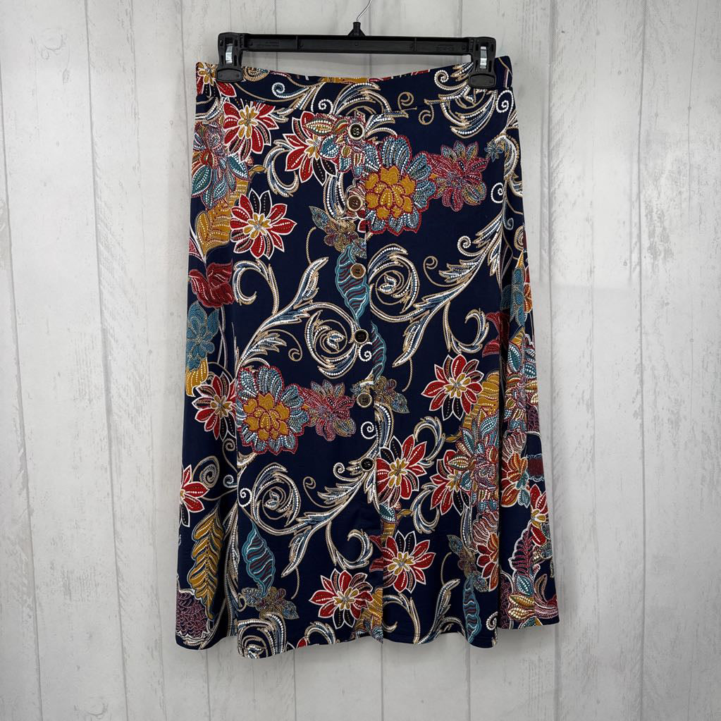M pull-on flo print button front skirt