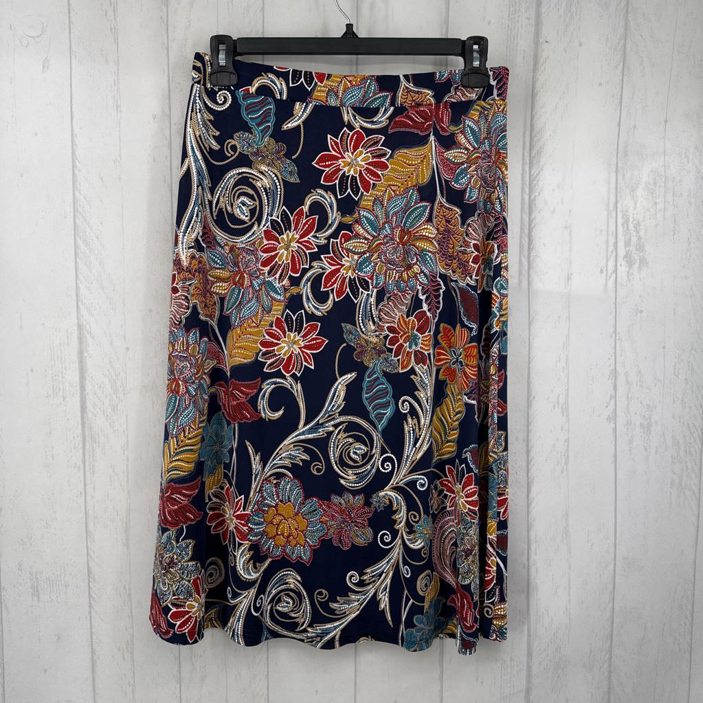 M pull-on flo print button front skirt