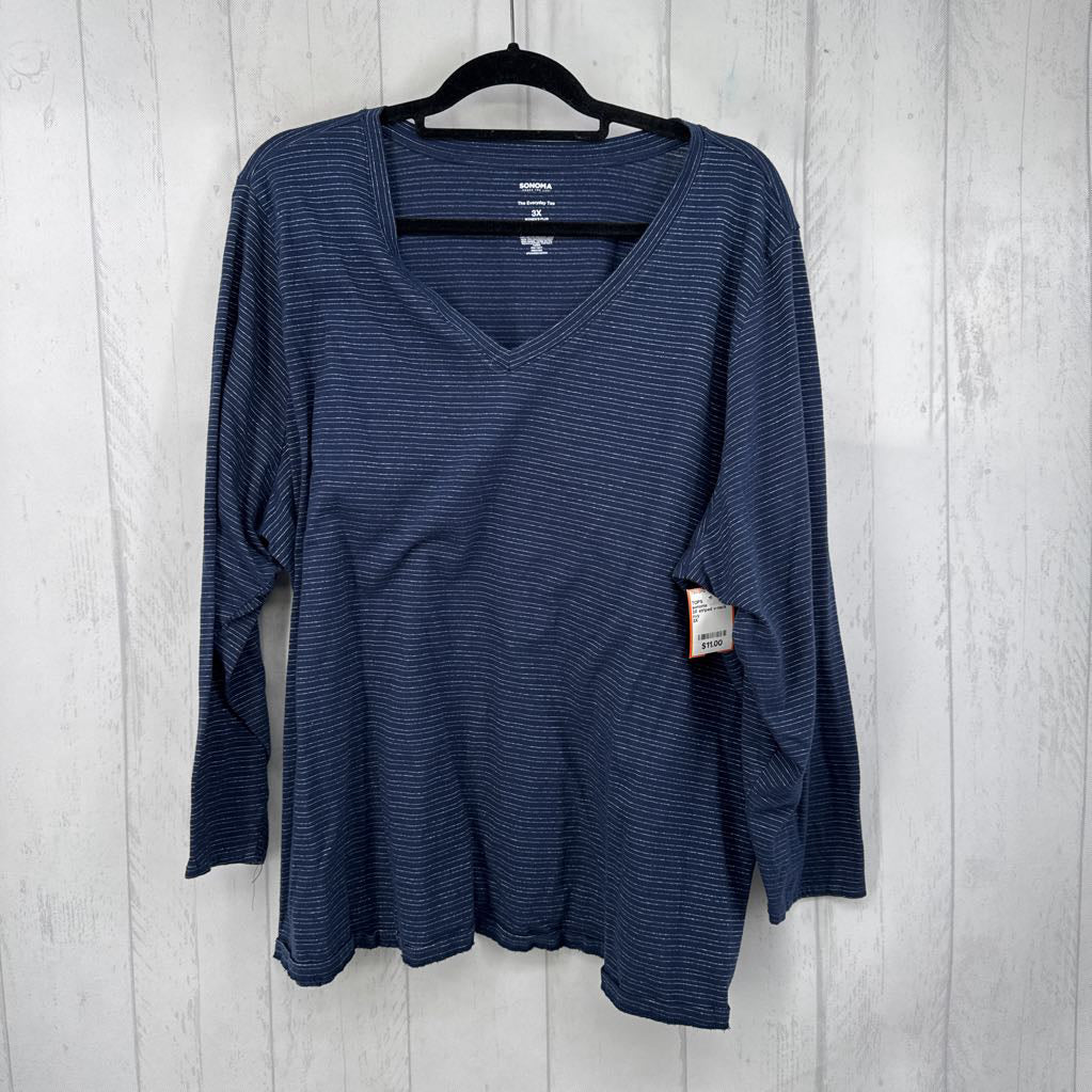 3X striped v-neck l/s tee