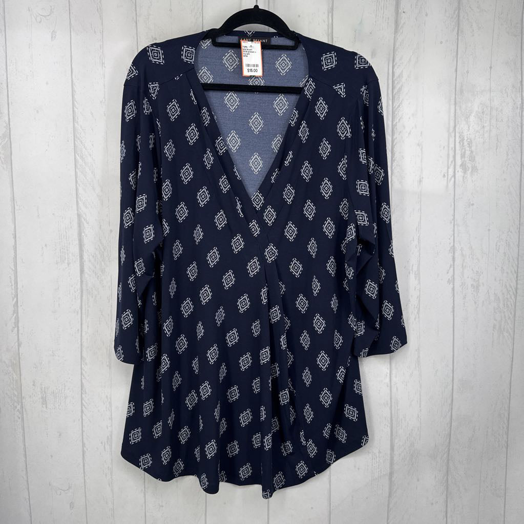22/24 printed v-neck 3/4 slv top