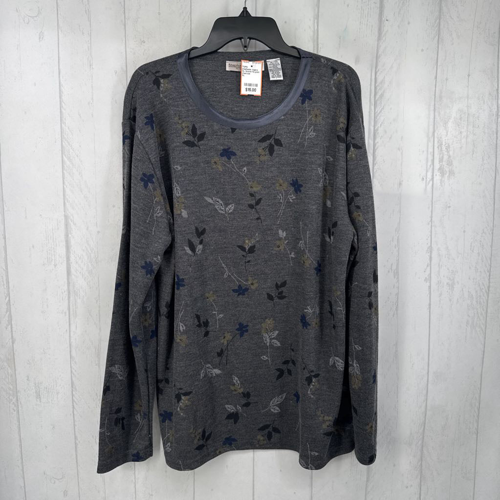 XL rib-knit flo print l/s top