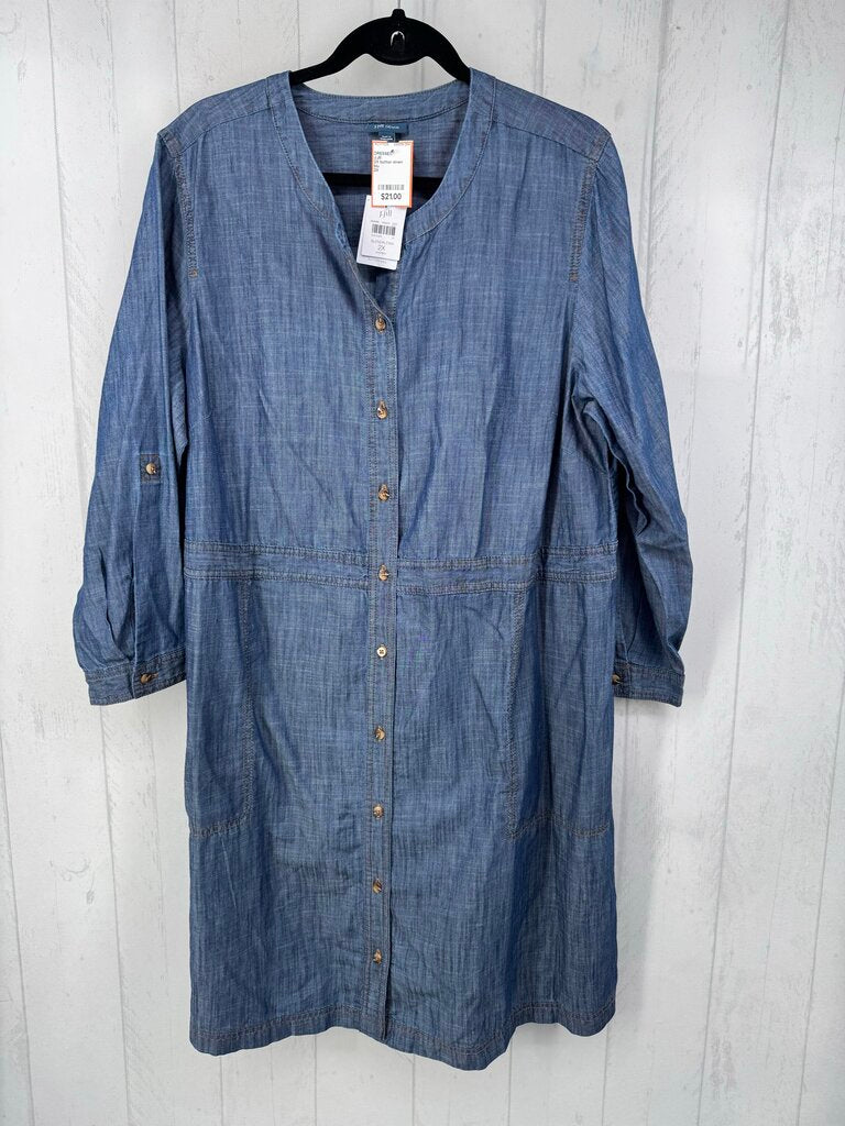2X button down denim l/s dress