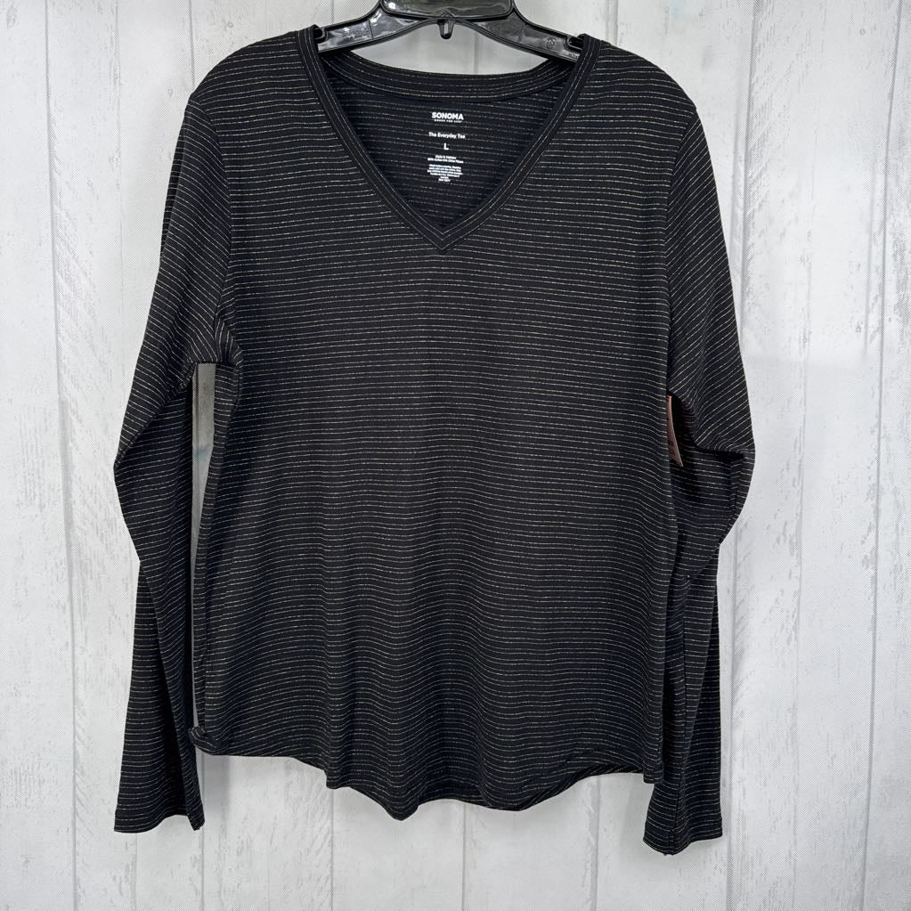 L l/s v-neck stripe top
